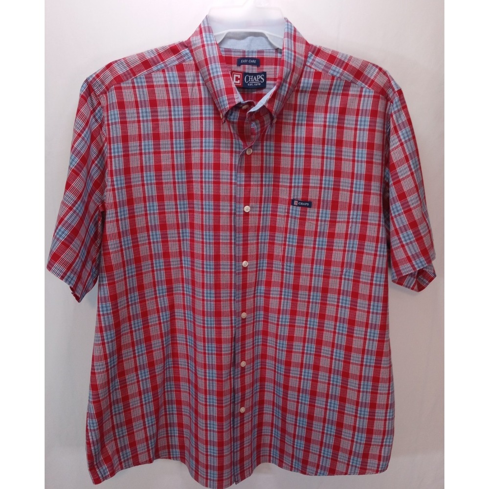Chaps Easy Care Men's Casual Button Down‎ Shirt, XXL, Red Plaid